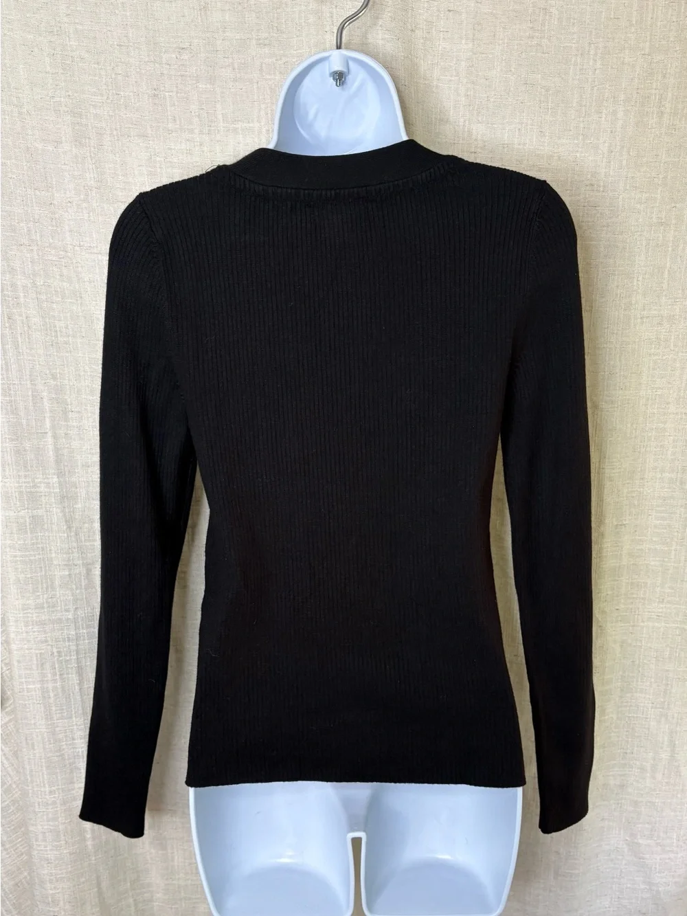 Maeve by Anthropologie Thea Black Ribbed V-Neck Sweater Sz Small